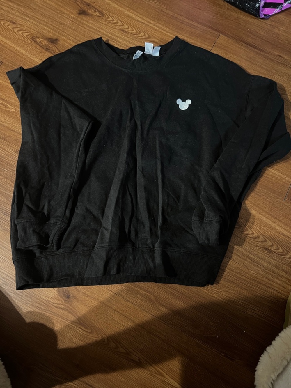 Divided Black Crewneck Sweatshirt with Small Mickey Icon